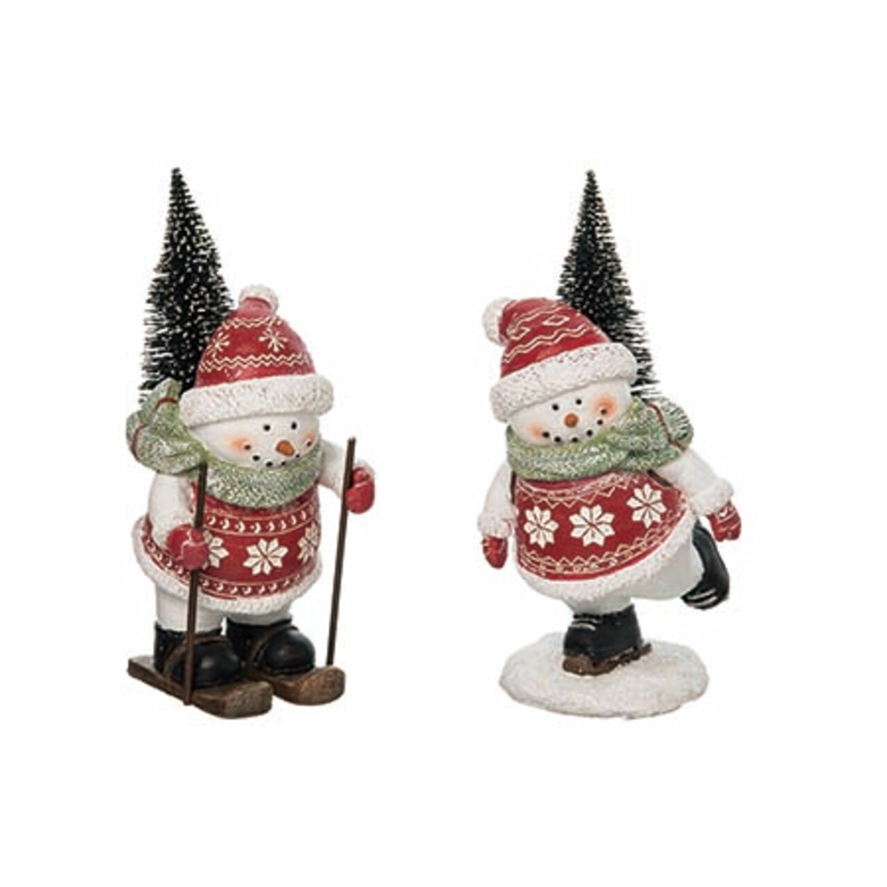 Fair Isle Snowman Figurines Set of 2 for Christmas Decor